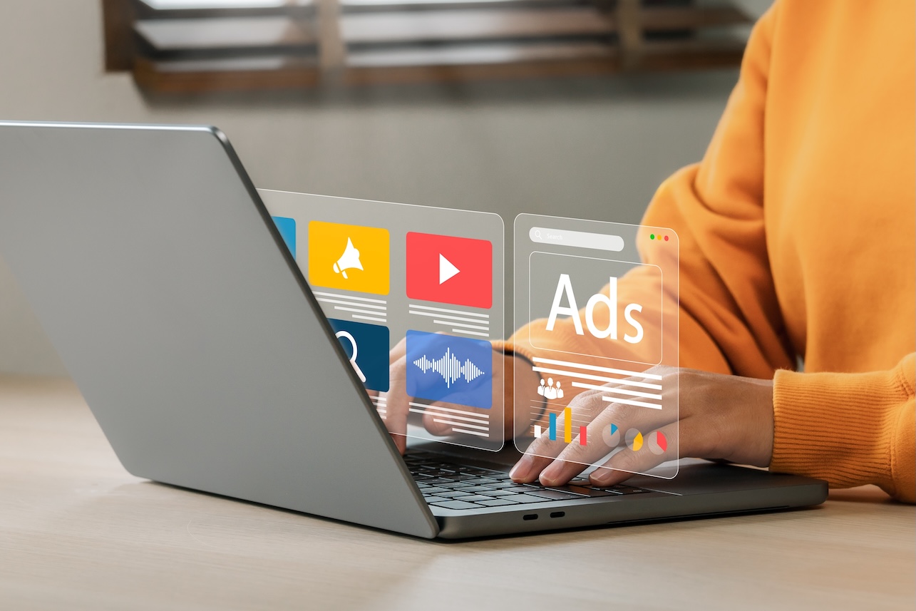 Online sales concept of digital marketing, ad, product ads, promotion of products or services through digital tools. Online advertising concept Internet advertising digital marketing Social media